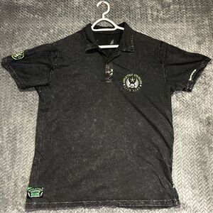 Affliction Distressed Black Graphic Polo Live Fast Size 2XL
